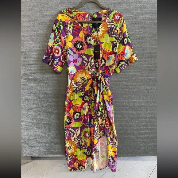 Le Superbe Floral Muse Asymmetric Tie Front Midi Dress NWT Revolve Brand Tropica - Picture 10 of 15